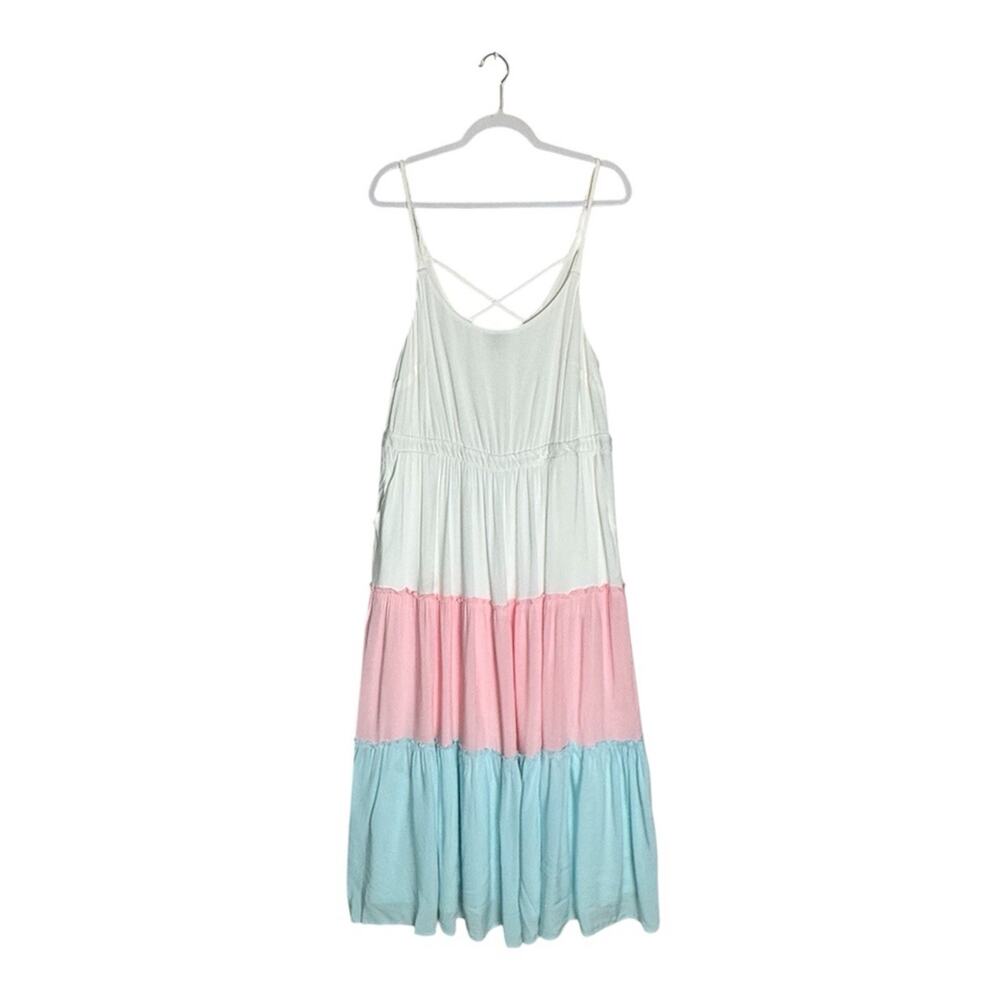 Torrid Womens Pastel Colorblock Tiered Boho Maxi Dress Coastal Spring Size 0X/L